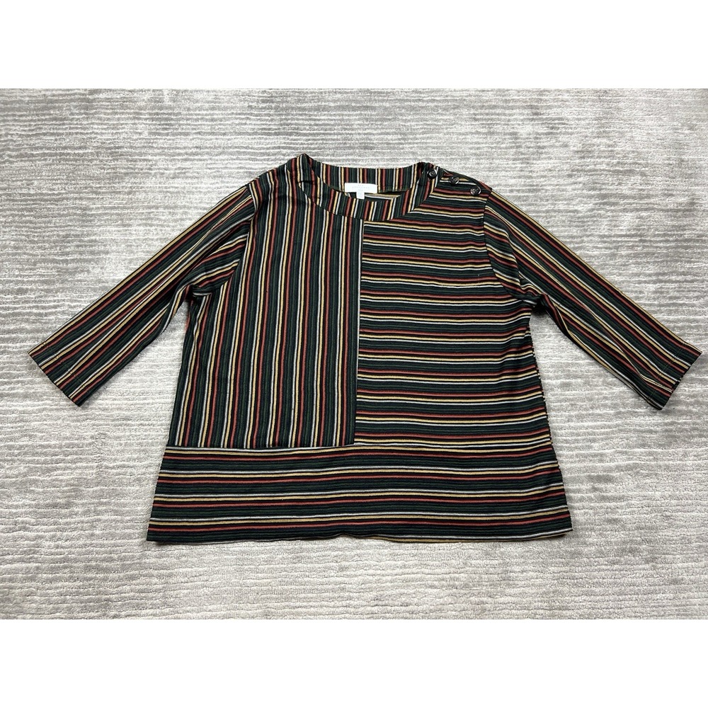 New Directions Top Womens Petite‎ XL PXL Multicolor Striped 3/4 Sleeve Polyester